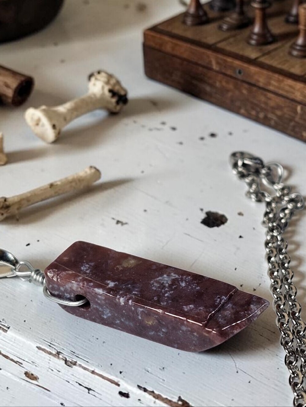 Handcrafted Maroon Indian Agate Stone Pendant Necklace for Men Or Women